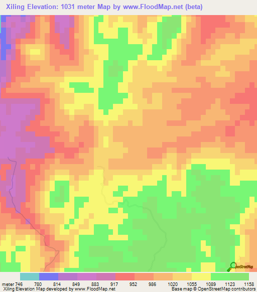 Xiling,China Elevation Map