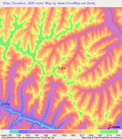 Xitan,China Elevation Map