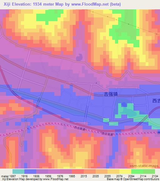 Xiji,China Elevation Map