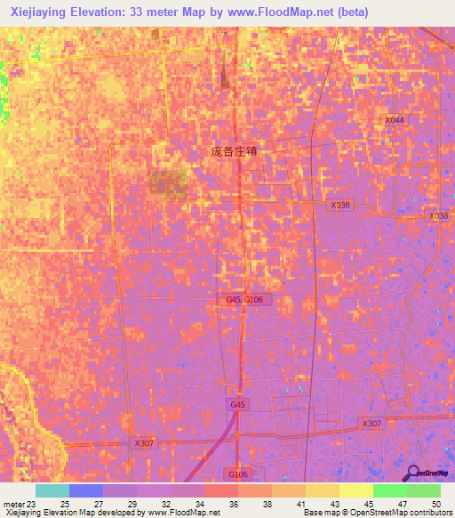 Xiejiaying,China Elevation Map
