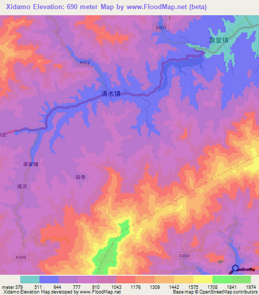 Xidamo,China Elevation Map
