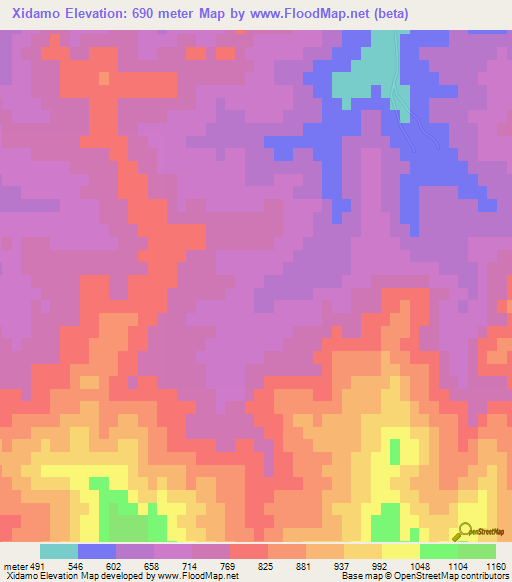 Xidamo,China Elevation Map