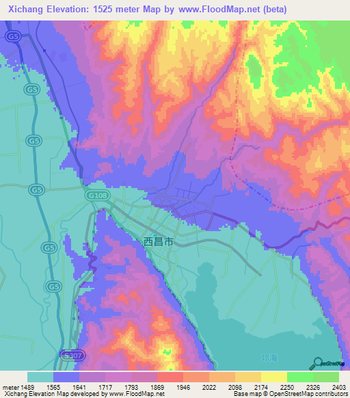 Xichang,China Elevation Map