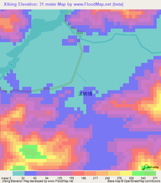 Xibing,China Elevation Map