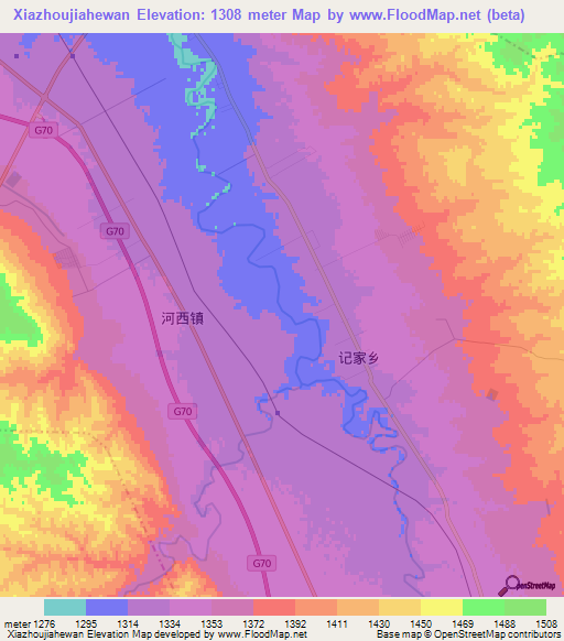 Xiazhoujiahewan,China Elevation Map