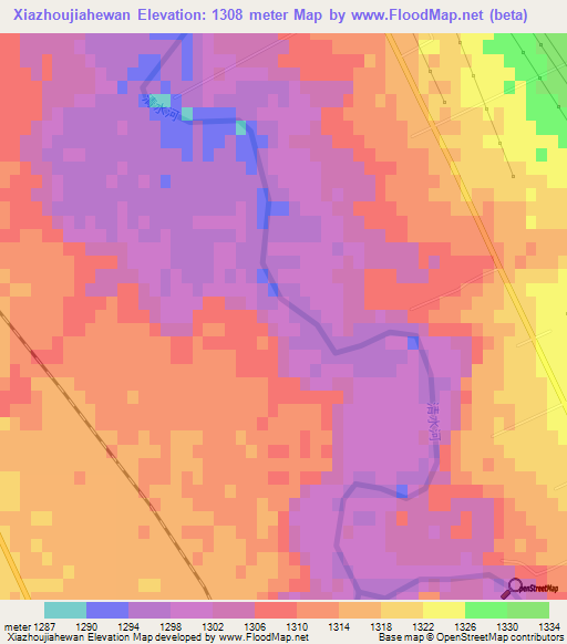 Xiazhoujiahewan,China Elevation Map