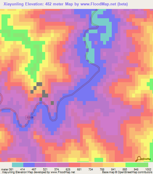 Xiayunling,China Elevation Map