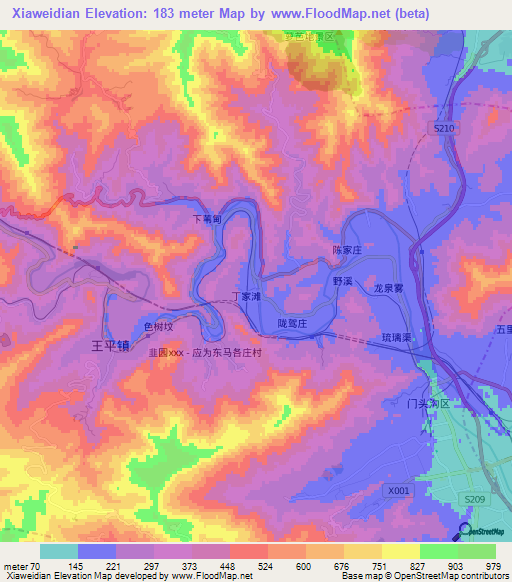Xiaweidian,China Elevation Map