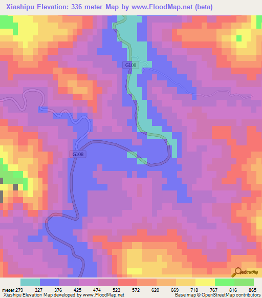 Xiashipu,China Elevation Map