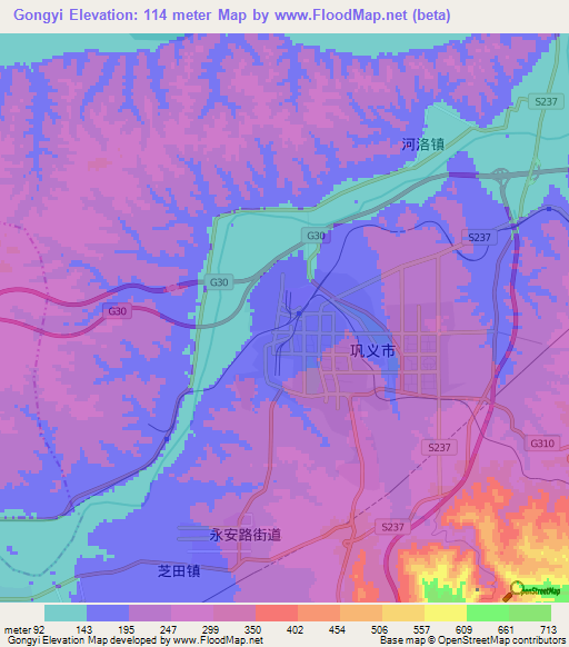Gongyi,China Elevation Map