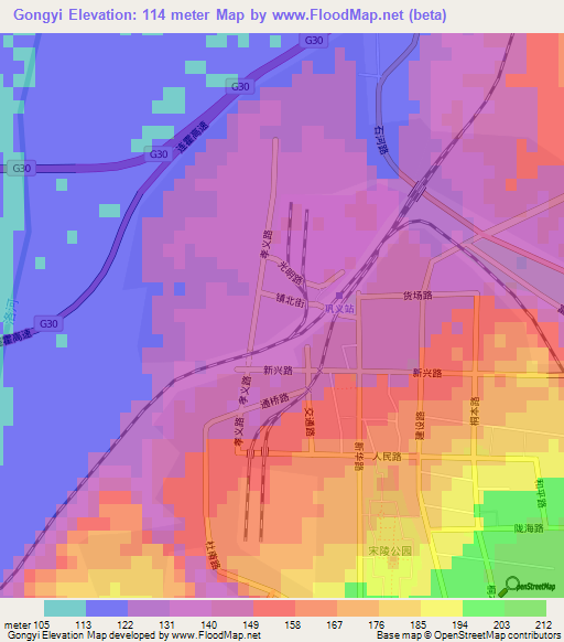 Gongyi,China Elevation Map