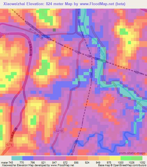 Xiaoweizhai,China Elevation Map
