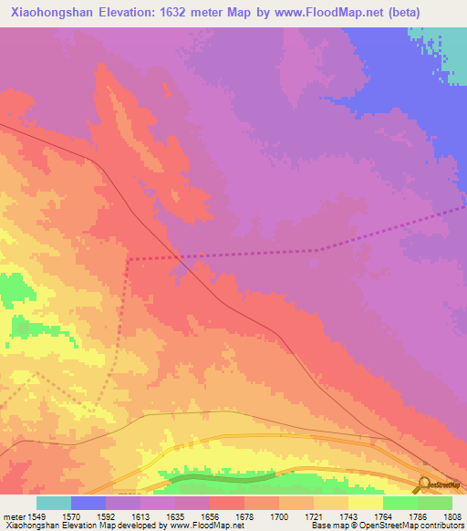 Xiaohongshan,China Elevation Map