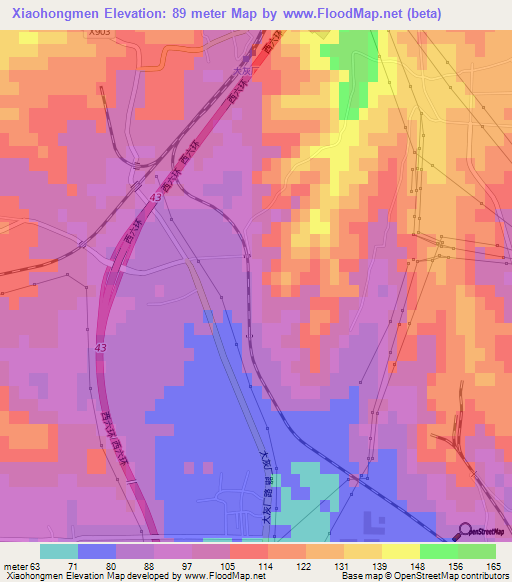 Xiaohongmen,China Elevation Map