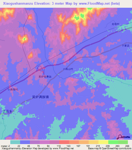 Xiaogushanmanzu,China Elevation Map
