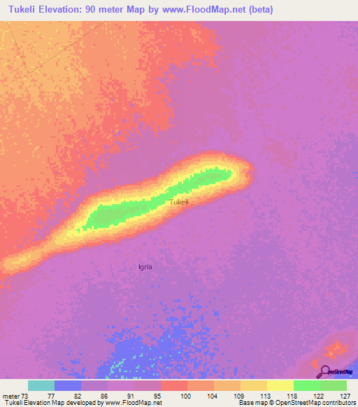 Tukeli,Kenya Elevation Map
