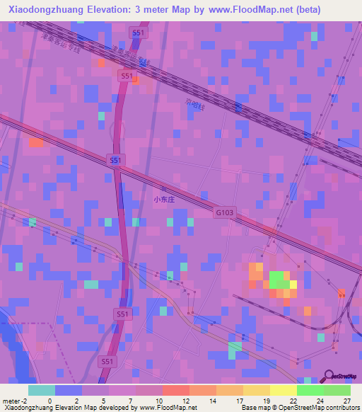 Xiaodongzhuang,China Elevation Map