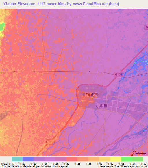 Xiaoba,China Elevation Map