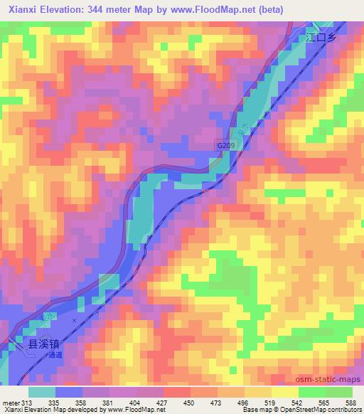 Xianxi,China Elevation Map