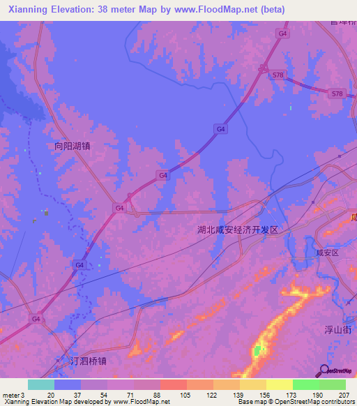 Xianning,China Elevation Map