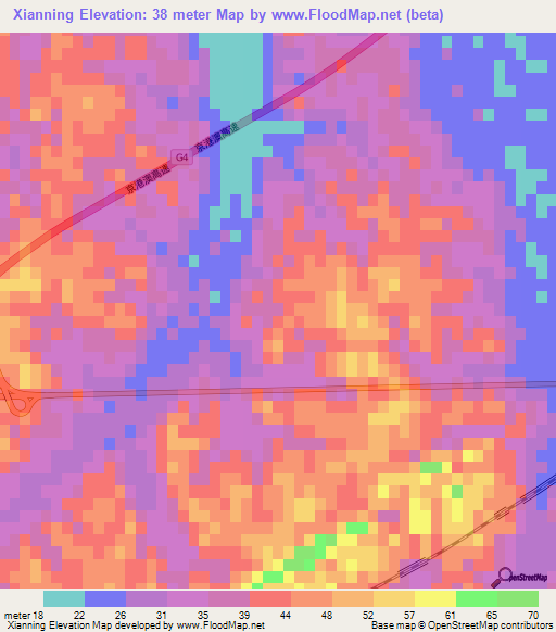 Xianning,China Elevation Map