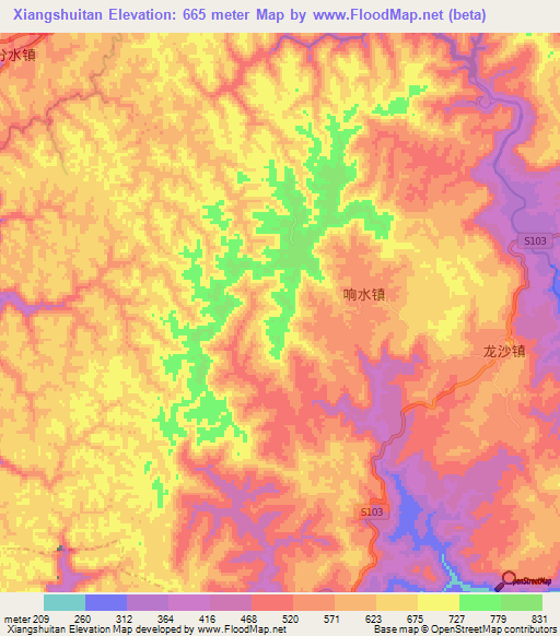 Xiangshuitan,China Elevation Map