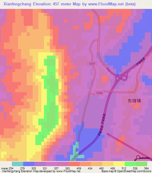 Xianfengchang,China Elevation Map