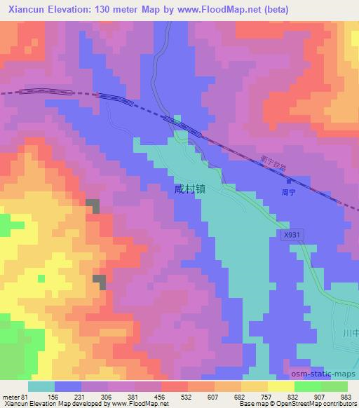 Xiancun,China Elevation Map