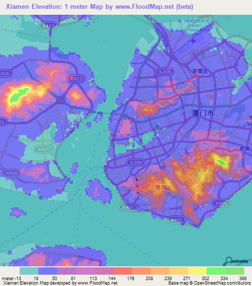 Xiamen,China Elevation Map
