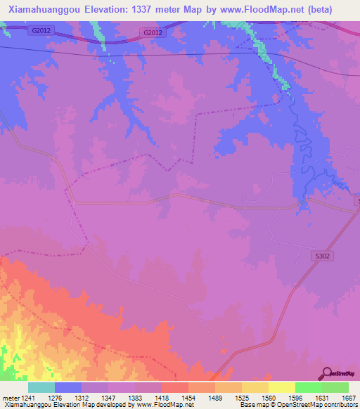 Xiamahuanggou,China Elevation Map