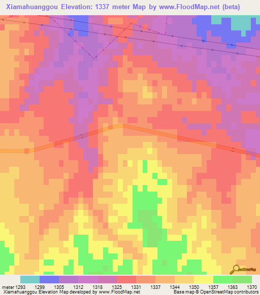Xiamahuanggou,China Elevation Map