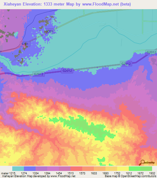 Xiaheyan,China Elevation Map