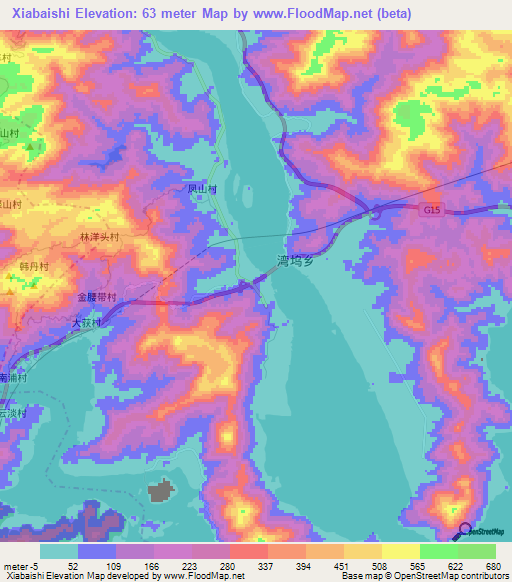 Xiabaishi,China Elevation Map