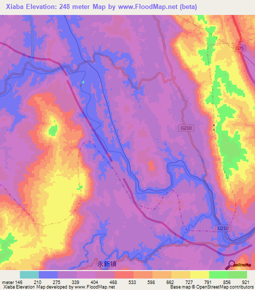 Xiaba,China Elevation Map