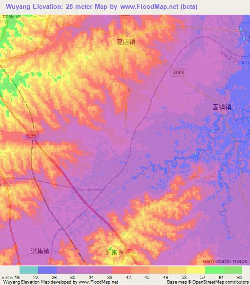Wuyang,China Elevation Map