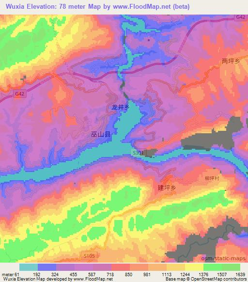 Wuxia,China Elevation Map