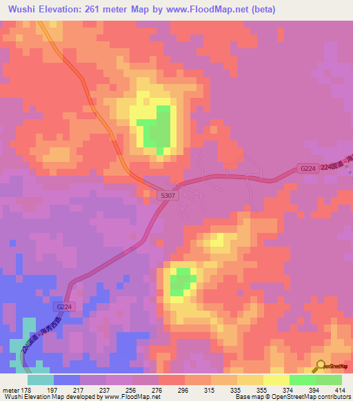 Wushi,China Elevation Map