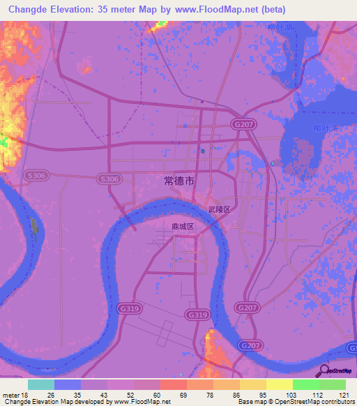 Changde,China Elevation Map