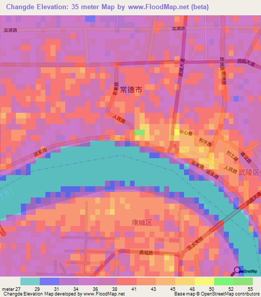 Changde,China Elevation Map