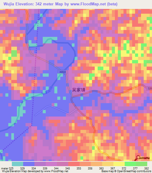 Wujia,China Elevation Map