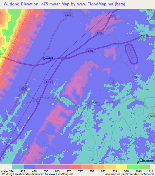 Wudong,China Elevation Map