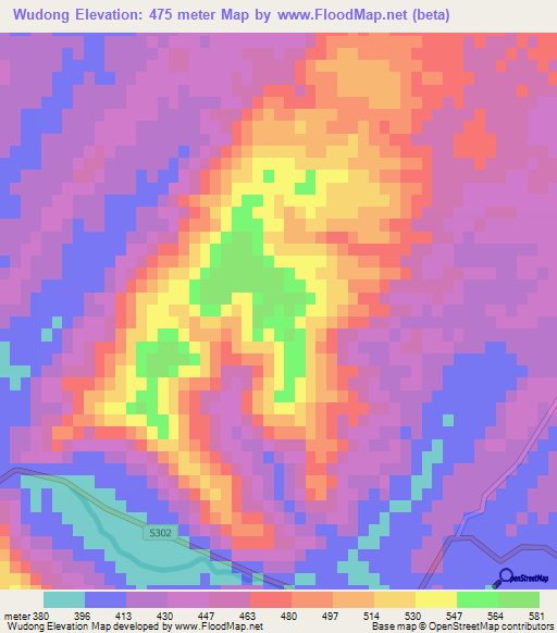 Wudong,China Elevation Map