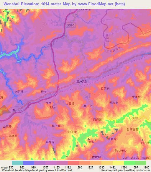 Wenshui,China Elevation Map