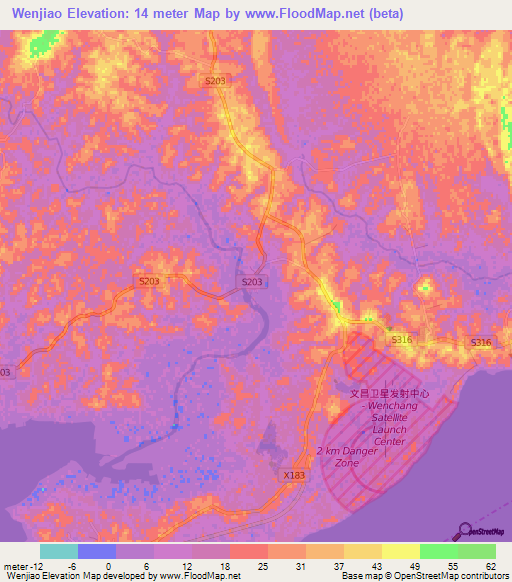 Wenjiao,China Elevation Map