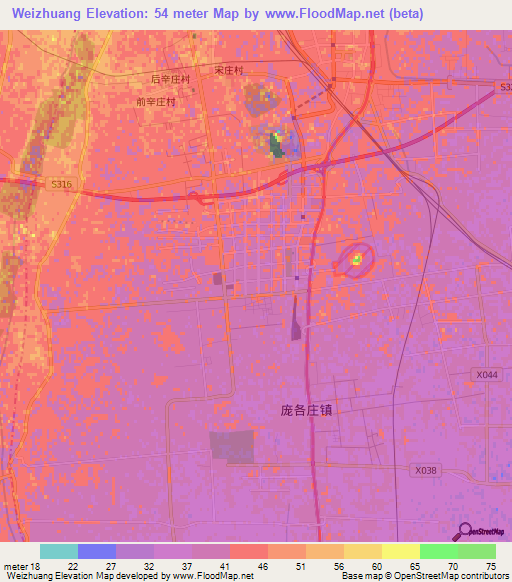 Weizhuang,China Elevation Map