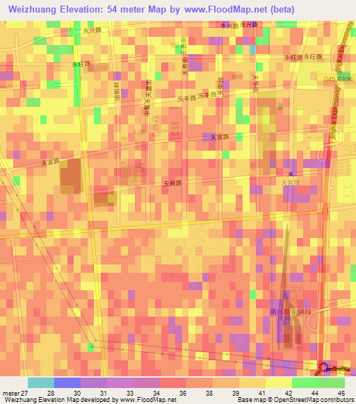 Weizhuang,China Elevation Map