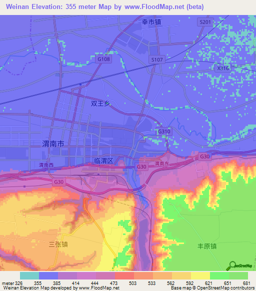Weinan,China Elevation Map