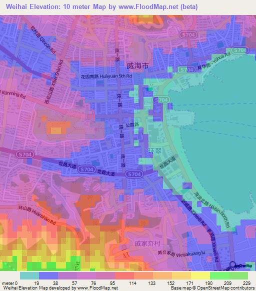Weihai,China Elevation Map
