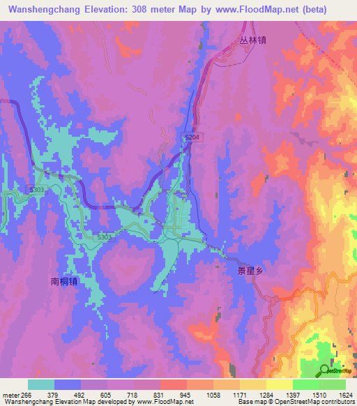 Wanshengchang,China Elevation Map