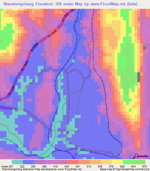 Wanshengchang,China Elevation Map